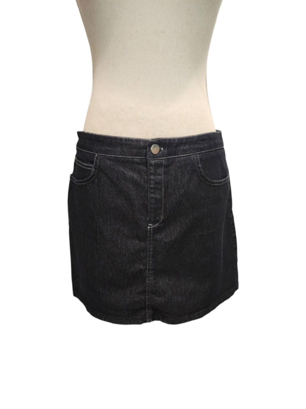 Wet Seal Dark Wash Black Denim Mini Skirt Y2K Low Rise Button Fly Size M